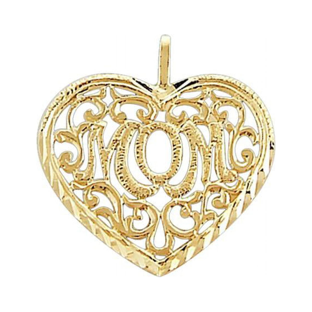 Picture of Precious Stars Jewelry 14k Yellow Gold Filigree Heart &apos;Mom&apos; Mother&apos;s Day Pendant Charm
