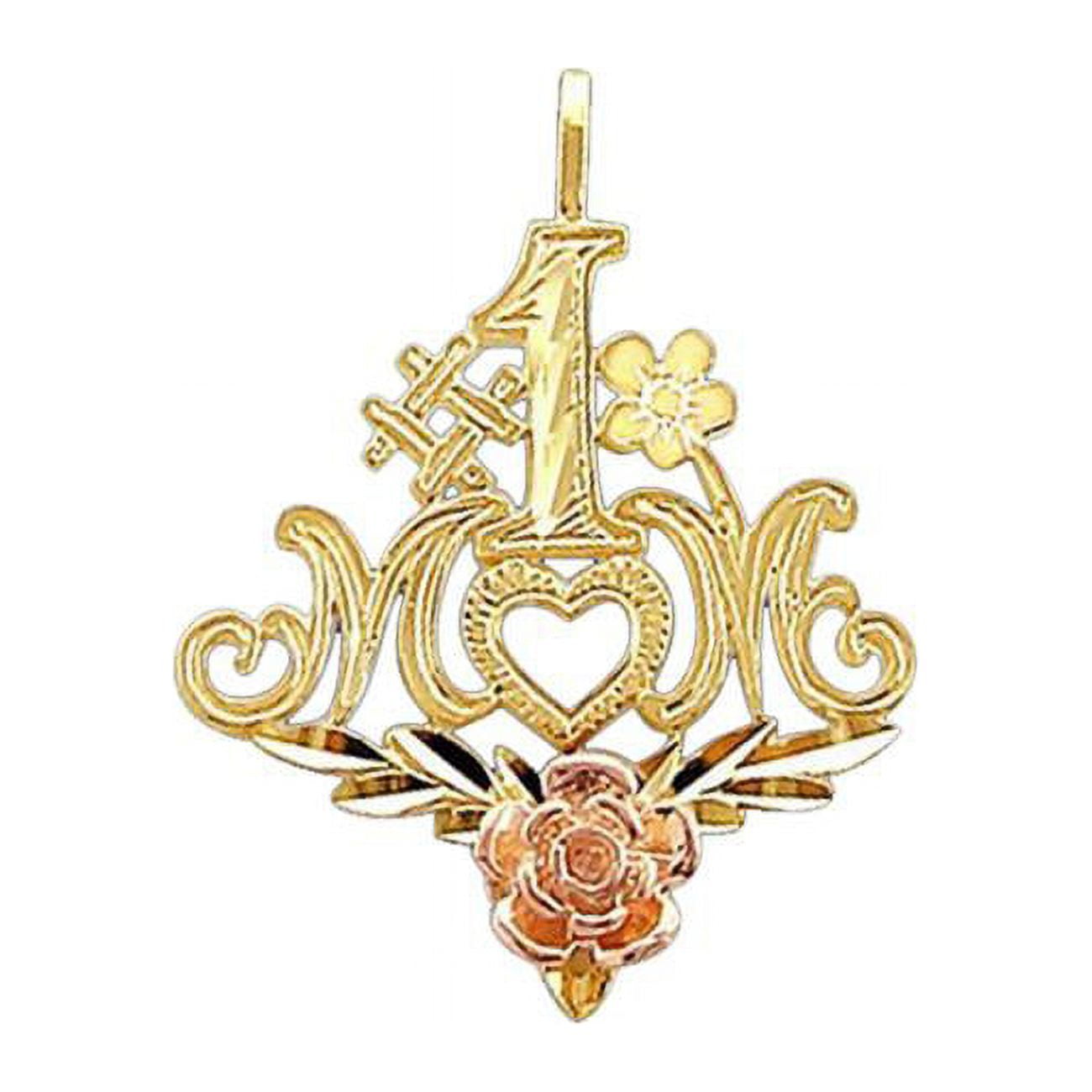 Picture of Precious Stars Jewelry 14k Yellow and Rose Gold #1 Mom Rose Design Mother&apos;s Day Pendant Charm