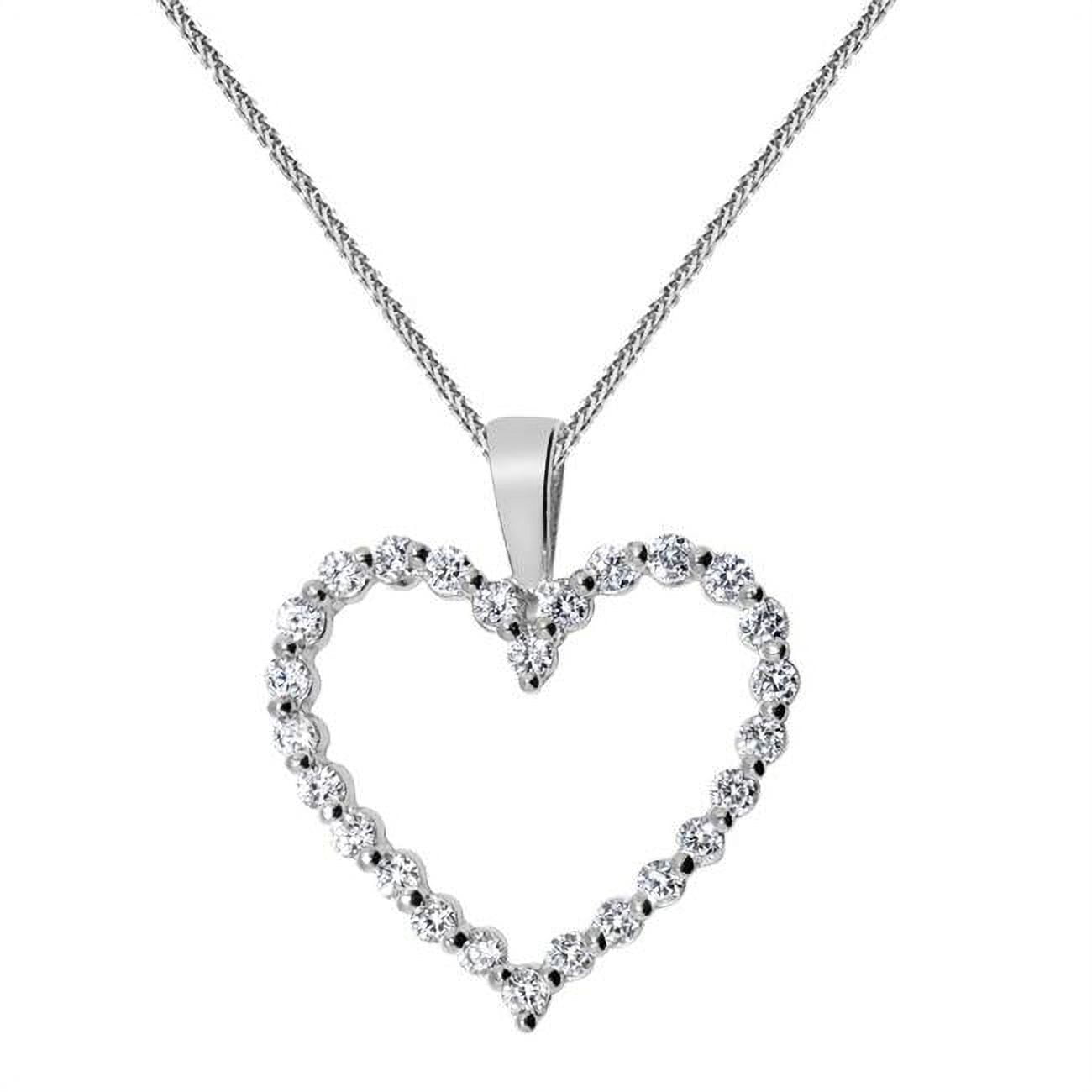 Picture of Precious Stars Jewelry 14k White Gold Cubic Zirconia Open Heart Pendant with 0.8-mm White Gold Square Wheat Chain