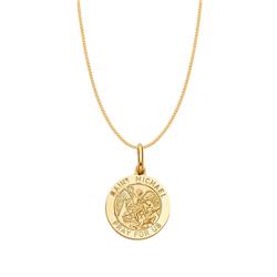 Picture of Precious Stars PT282-CH193-16 0.8 mm 14k Yellow Gold Saint Michael Round Medallion with Square Wheat Chain