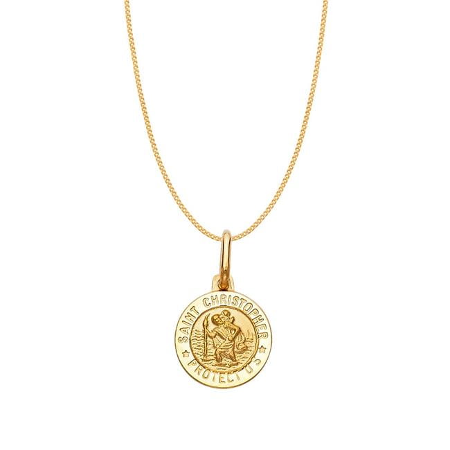 Picture of Precious Stars PT268-CH193-18 0.8 mm 14k Yellow Gold Saint Christopher Round Medallion with Square Wheat Chain
