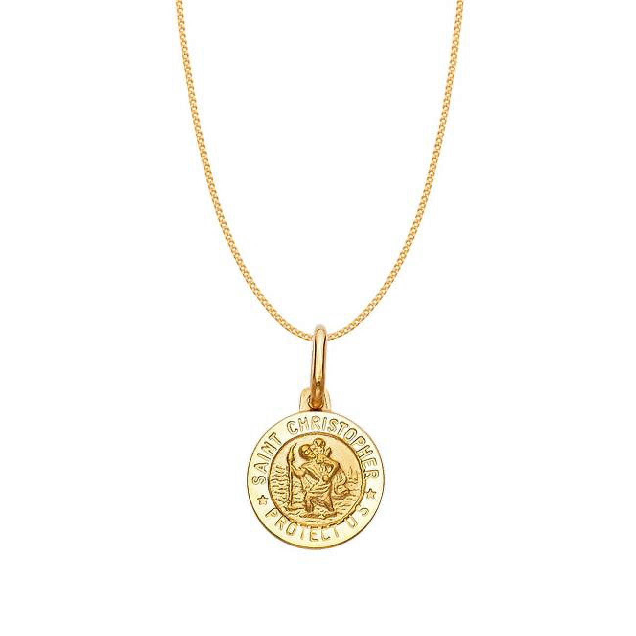 Picture of Precious Stars PT268-CH193-22 0.8 mm 14k Yellow Gold Saint Christopher Round Medallion with Square Wheat Chain