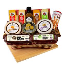 Picture of Deli Direct DDBEST-2905 Cheese & Sausage Best of the Best Basket with Cutting Board