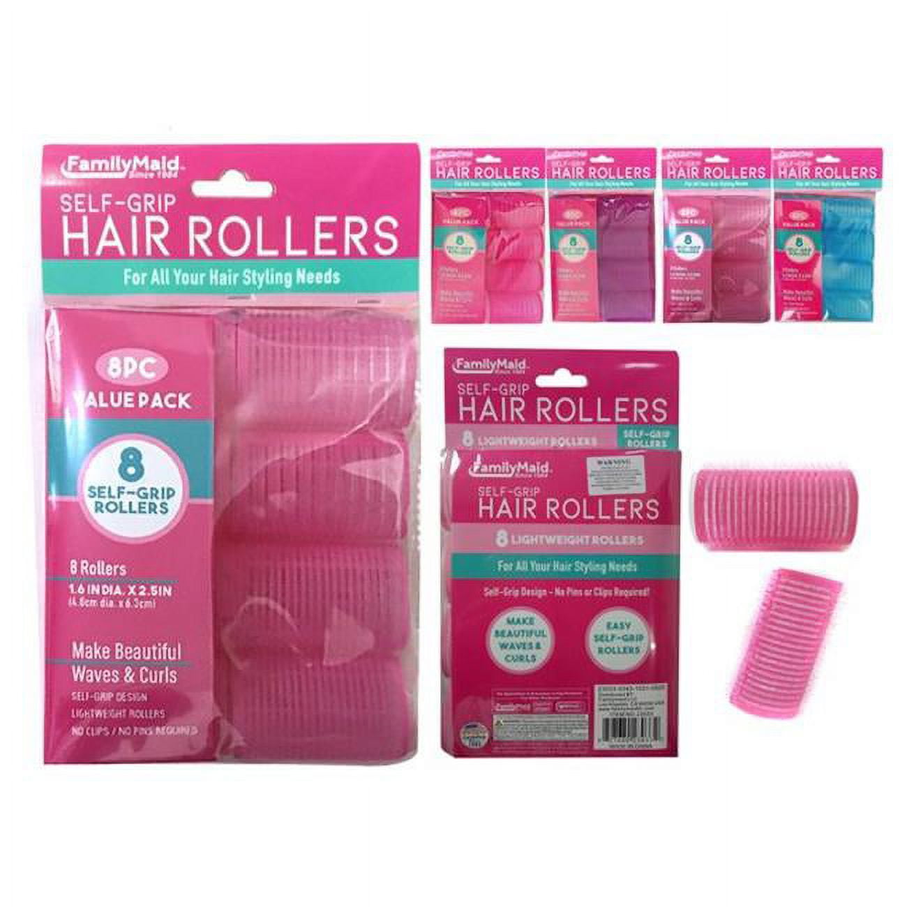 Picture of Familymaid 23033 40 mm Pink&#44; Blue &amp; Purple Hair Roller Cling&#44; 8 Piece per Set  - Pack of  96