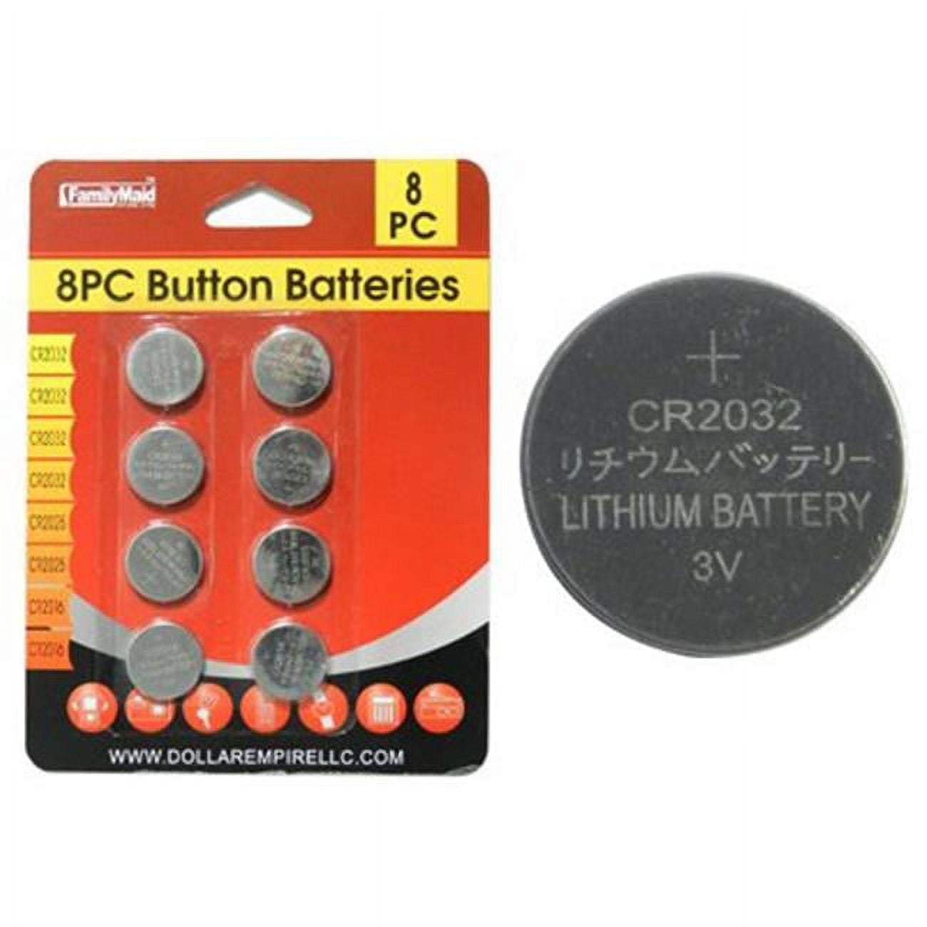 32777R 3V Cr2032, Rc2025 & Cr2016 Button Battery, Red - 8 Piece - Pack of 144 -  Family Maid