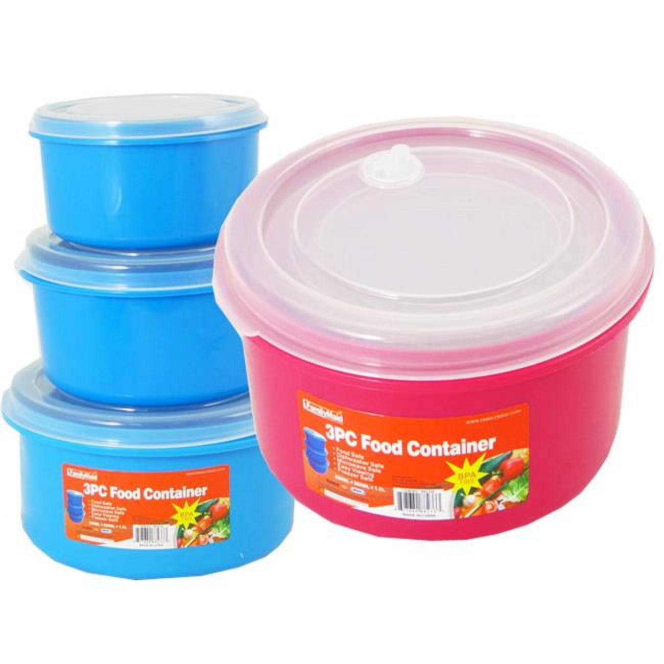 Picture of Family Maid 88233E 550 ml&#44; 850 ml 1.3 ltr Round Food Container&#44; Blue & Pink - 3 Piece - Pack of 48