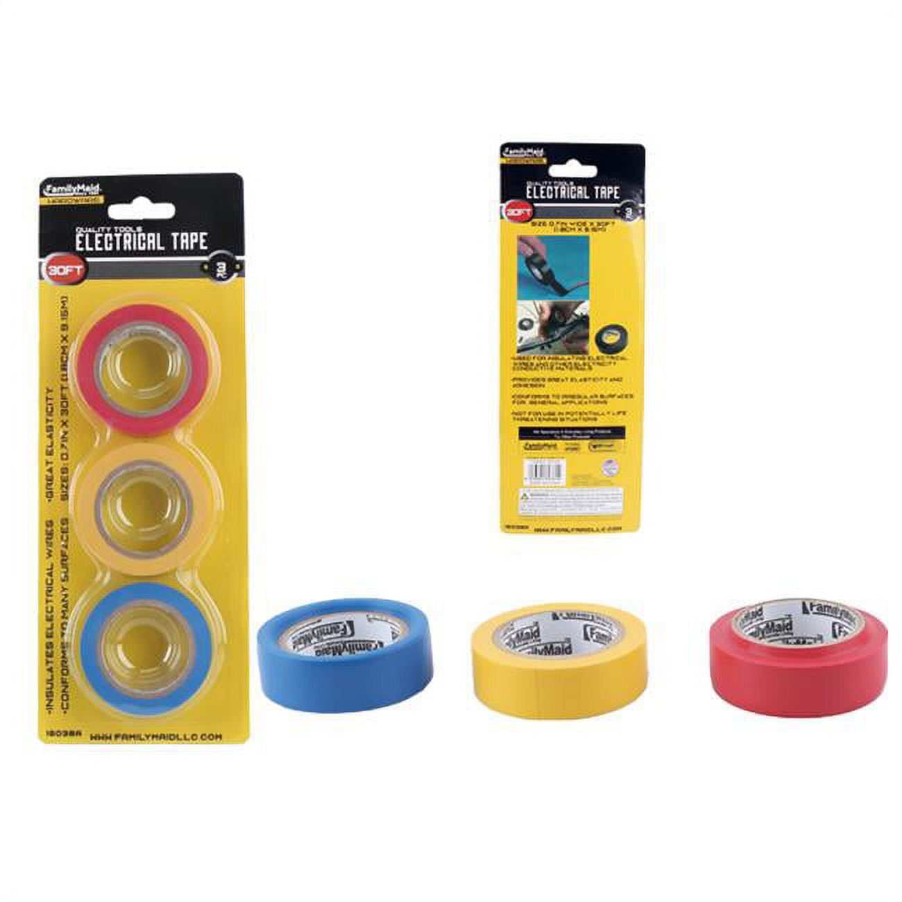 Picture of Family Maid 16038A 18M Electric Insulating Tape&#44; Blue&#44; Red & Yellow - 3 Piece - Pack of 144