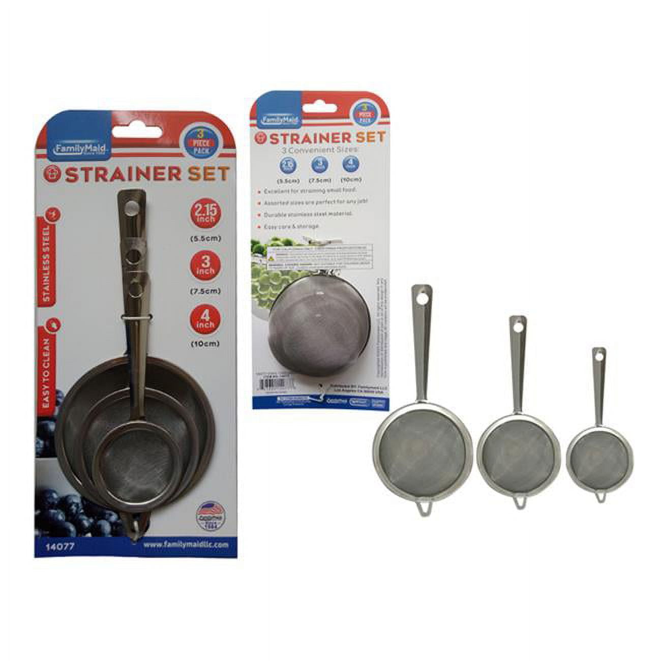 Picture of FamilyMaid 14077 2.15 in.&#44; 3 in.&#44; 4 in. Dia. Strainer Set&#44; Stainless Steel - 3 Piece