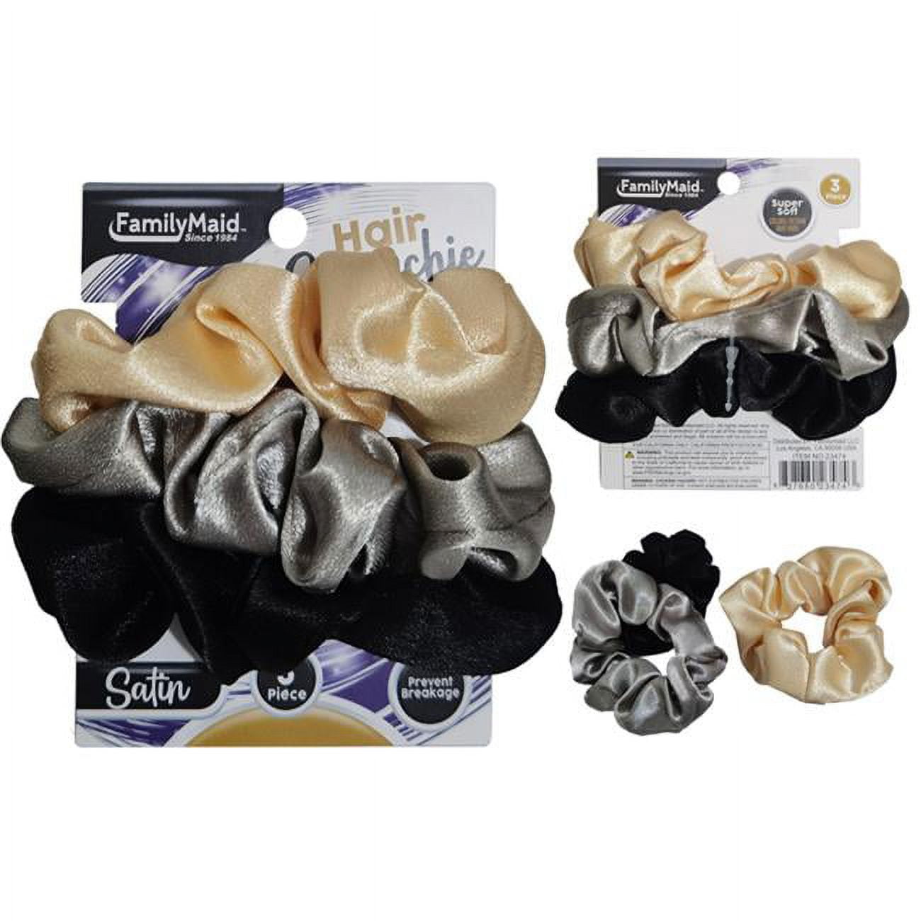 Picture of FamilyMaid 23474 Satin Hair Ties with Scrunchie&#44; Assorted Color - 3 Piece - Pack of  288