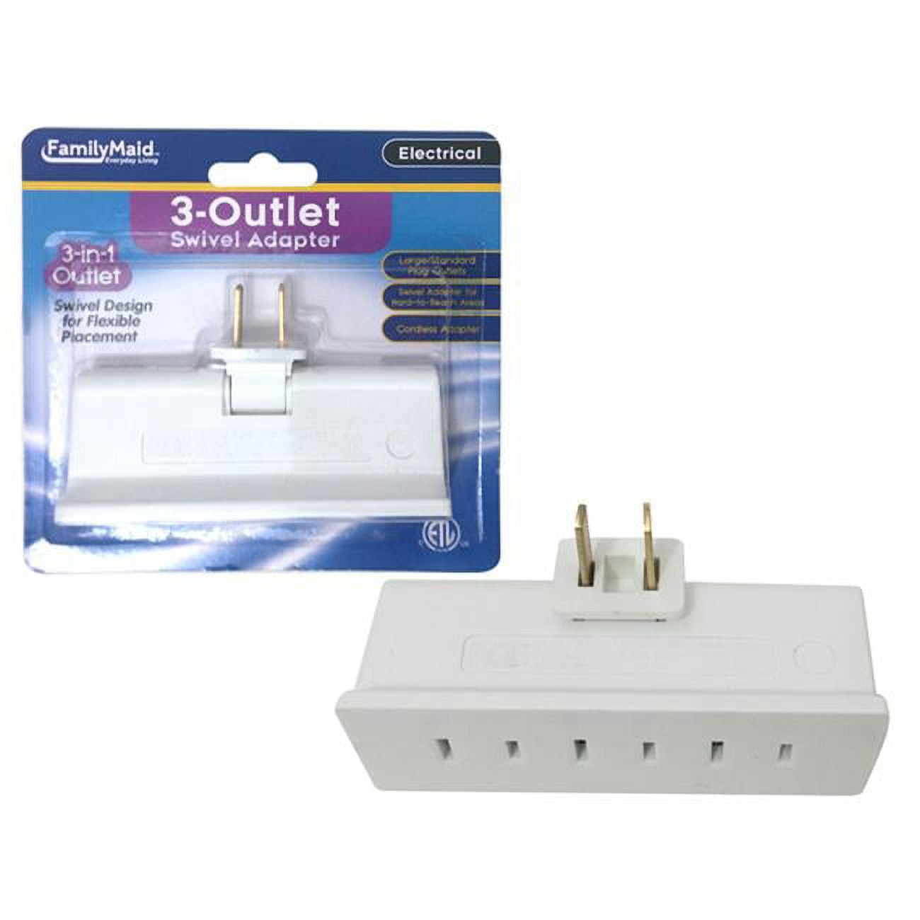 Picture of FamilyMaid 32702A 3 Plug Double Blister Swivel Outlet Adapter, White