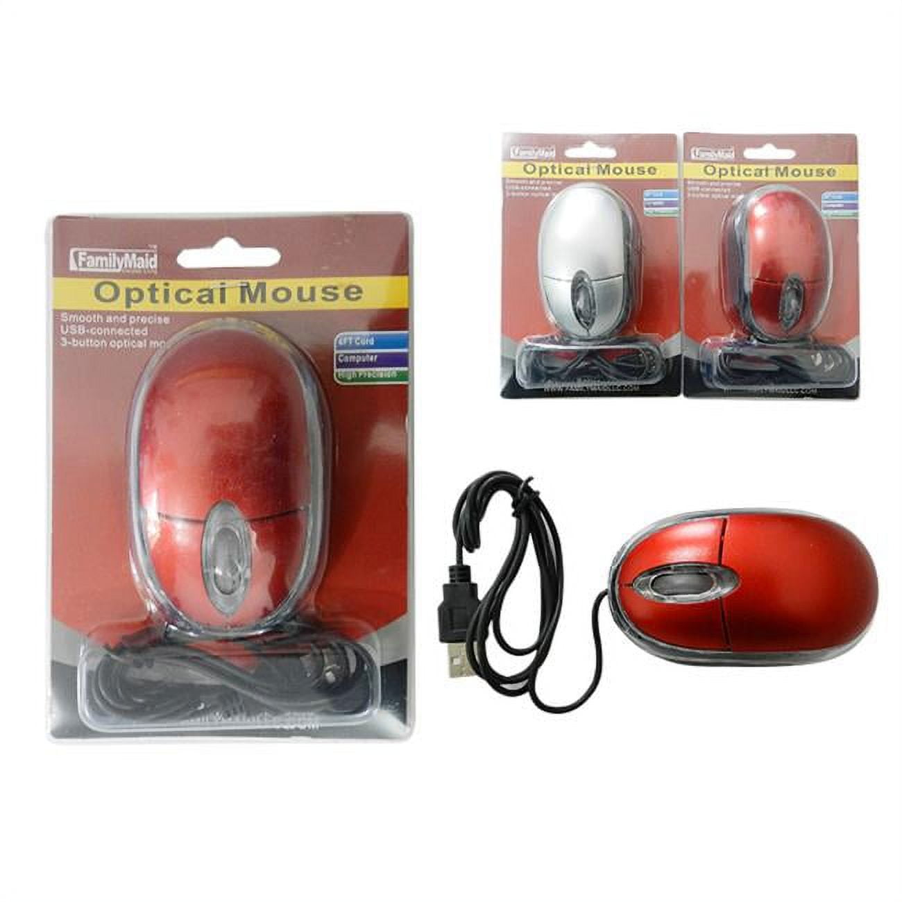 Picture of FamilyMaid 78043 Optical USB Mouse&#44; Silver & Red