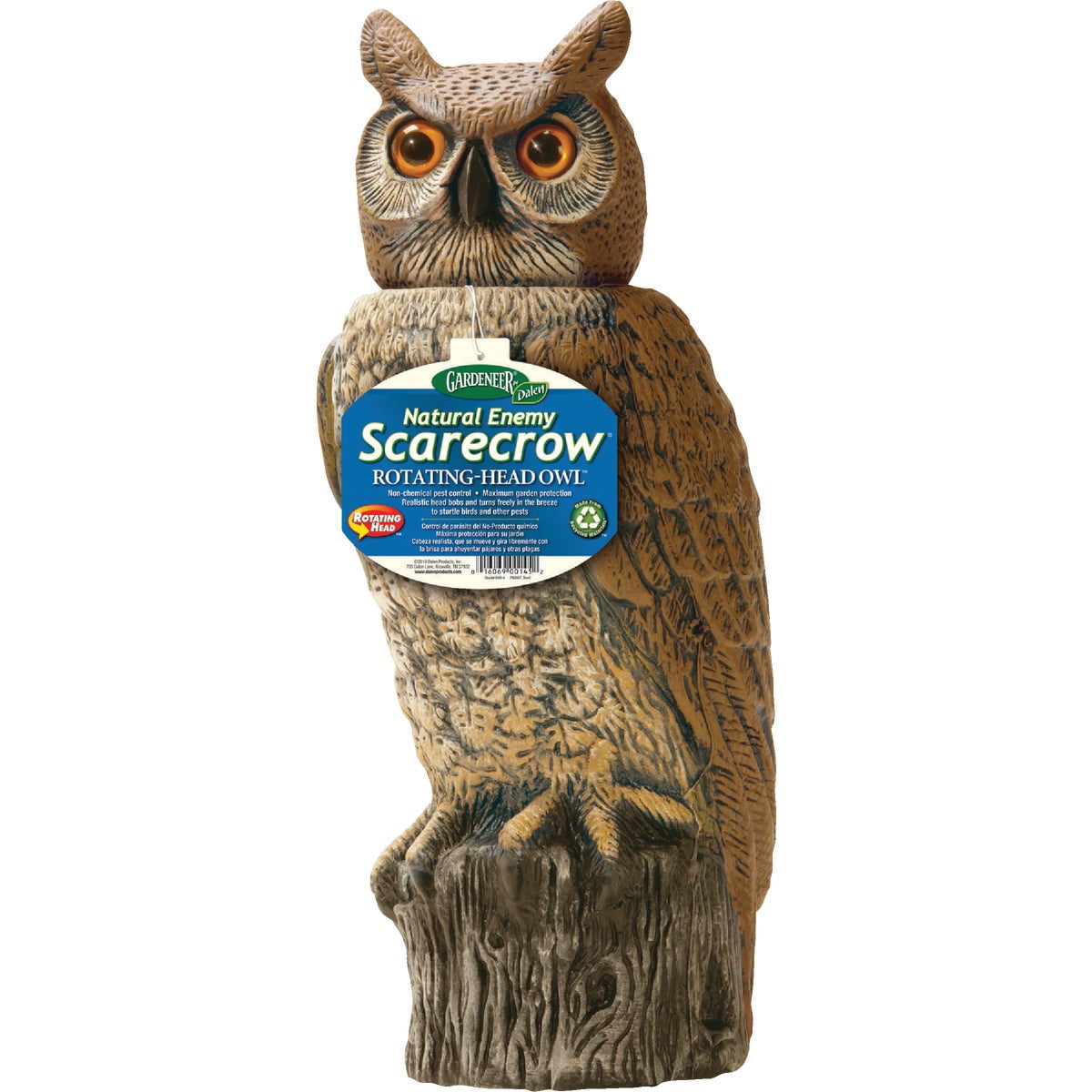 18 in. Enemy Sensing Scarecrow Great Horned Owl with Rotating-Head, Brown