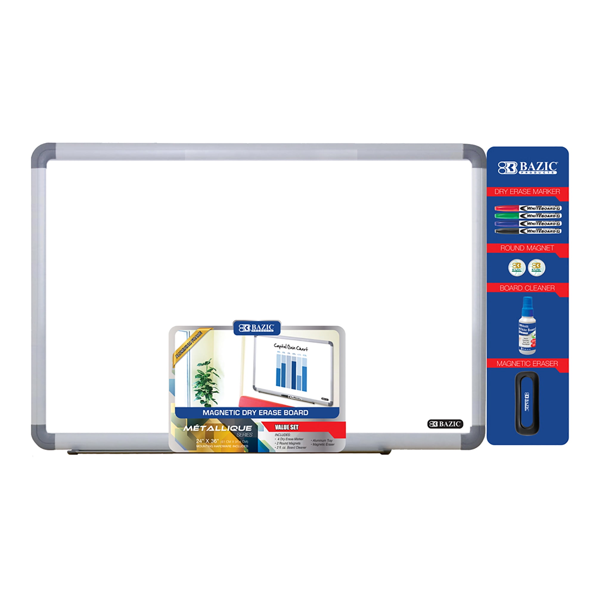 Picture of DDI 2268096 BAZIC 24&quot; x 36&quot; Aluminum Frame Magnetic Dry Erase Board Value Pack Case of 4