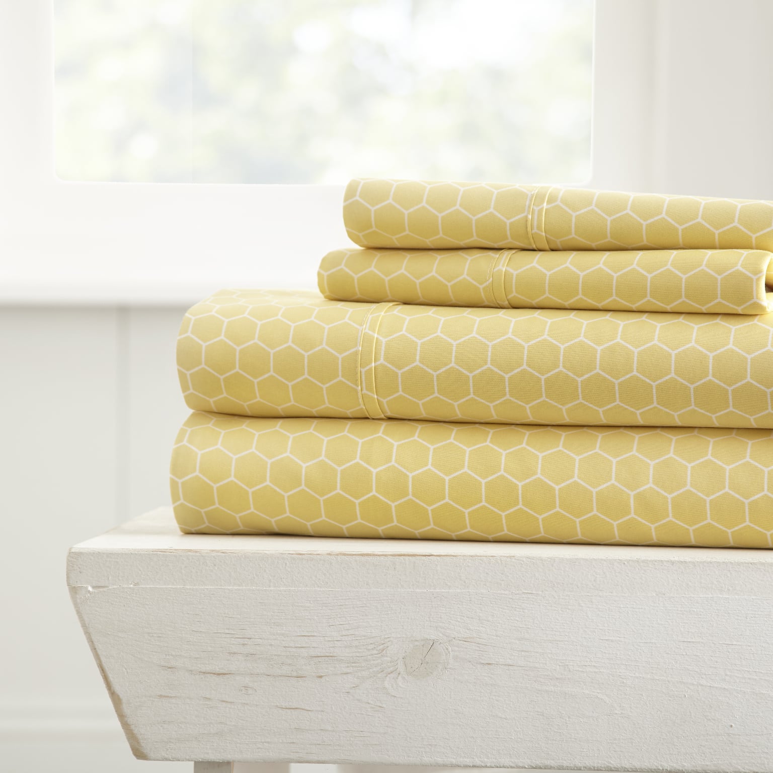 Premium Sheet Sets - Yellow Honeycomb, Cali King, 4 Piece case of 12