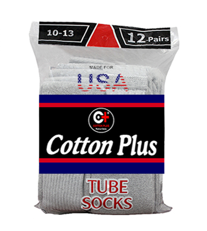 Cotton Plus Men's Grey Tube Socks - Size 10-13 Case of 240