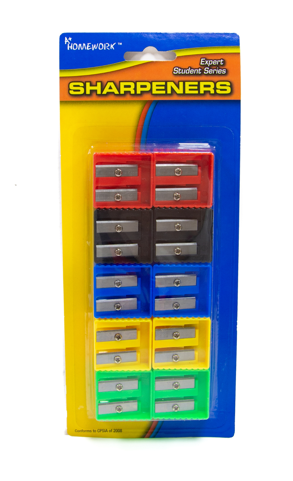 Pencil Sharpeners - 10 Count, Dual Blades, Assorted Colors Case of 48