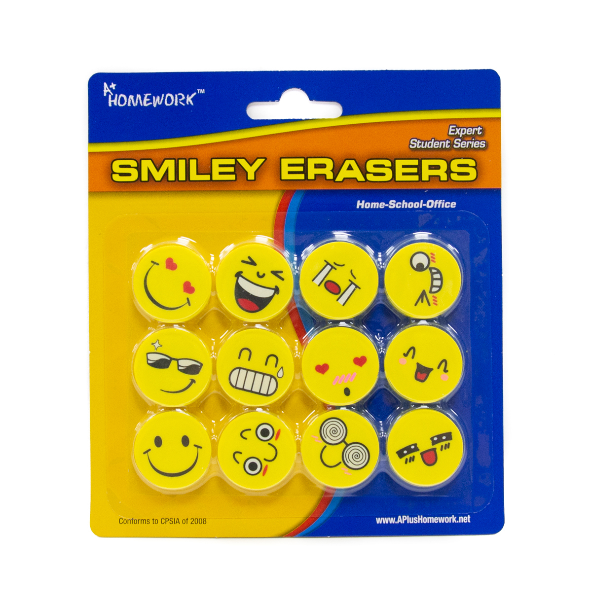 Smiley Face Erasers - 12 Count case of 48