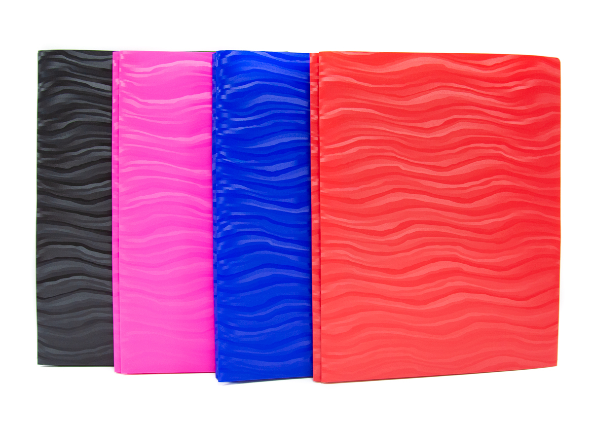 Poly 2 Pocket Folders - Assorted Wave Colors, 3 Prongs case of 48