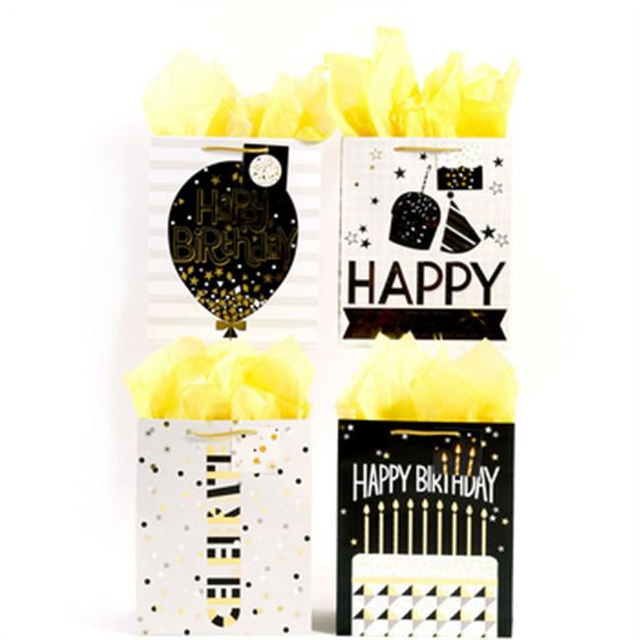 Picture of DDI 2315461 Extra Large Sparkling Black  Gold and Silver Birthday Matte Finish Gift Bags with Hot Stamping Case of 108