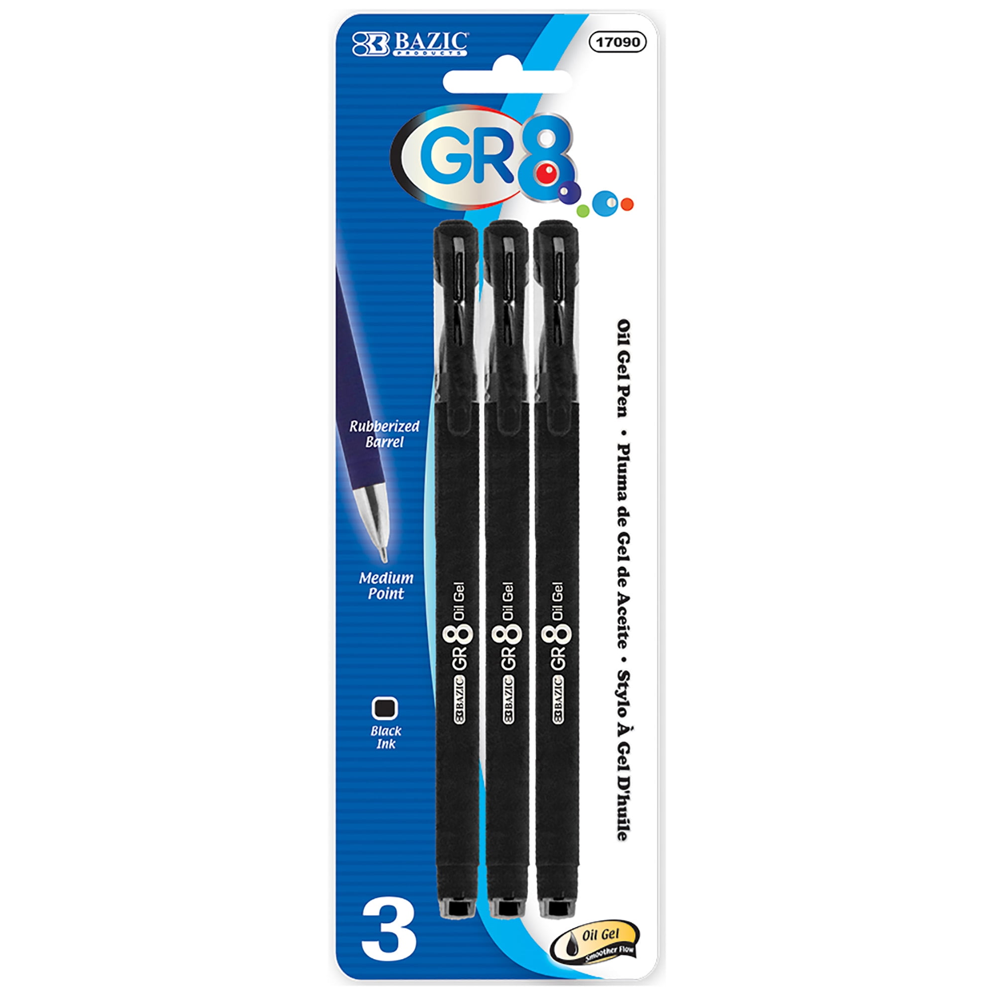 Picture of DDI 2319623 BAZIC GR8 Oil Gel Ink Pens - 3 Count  Black  Medium  Comfort Grip Case of 24