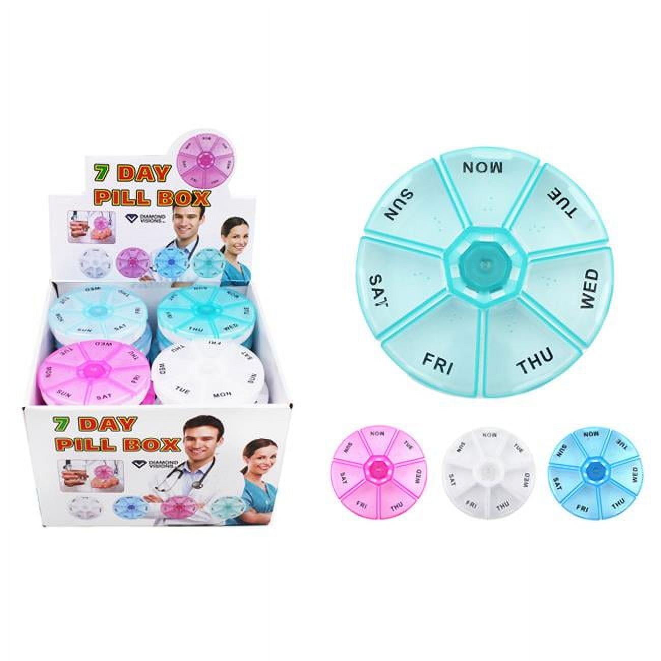 Round 7 Day Pill Box - Blue, Pink & White - Case of 24