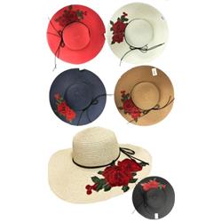 Womens Sun Hat with Flower Details, Assorted Color - Case of 24