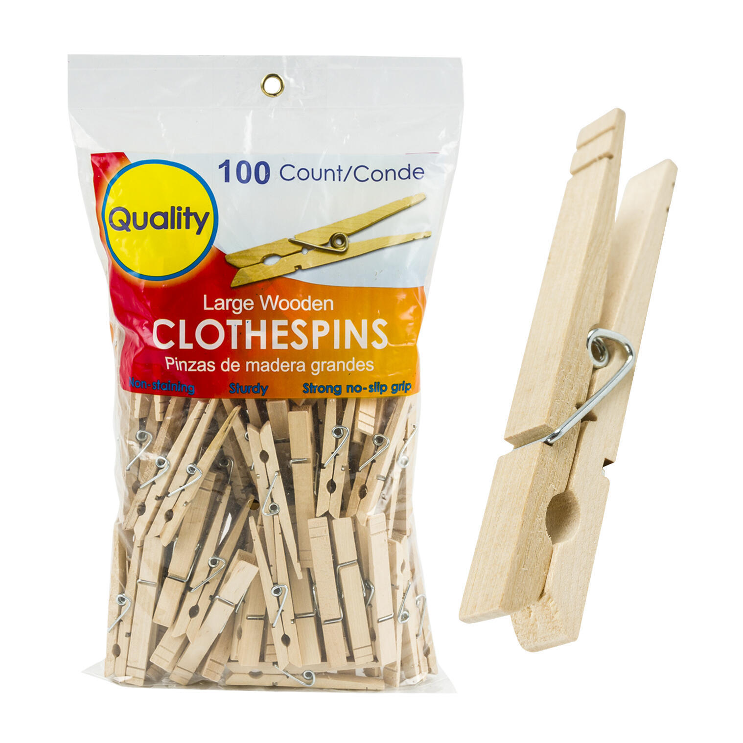 Large Wooden Clothespins - 100 Pack Case of 12
