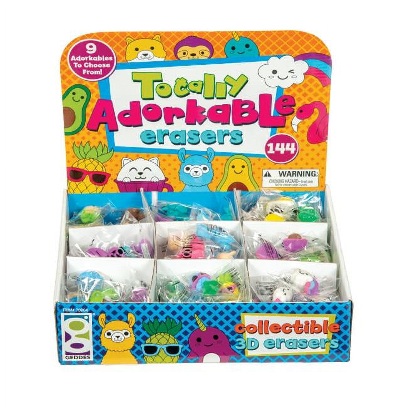 Picture of DDI 2339321 Geddes Totally Adorkable Erasers- 144 Count  Single  Individually Wrapped  Display included Case of 144