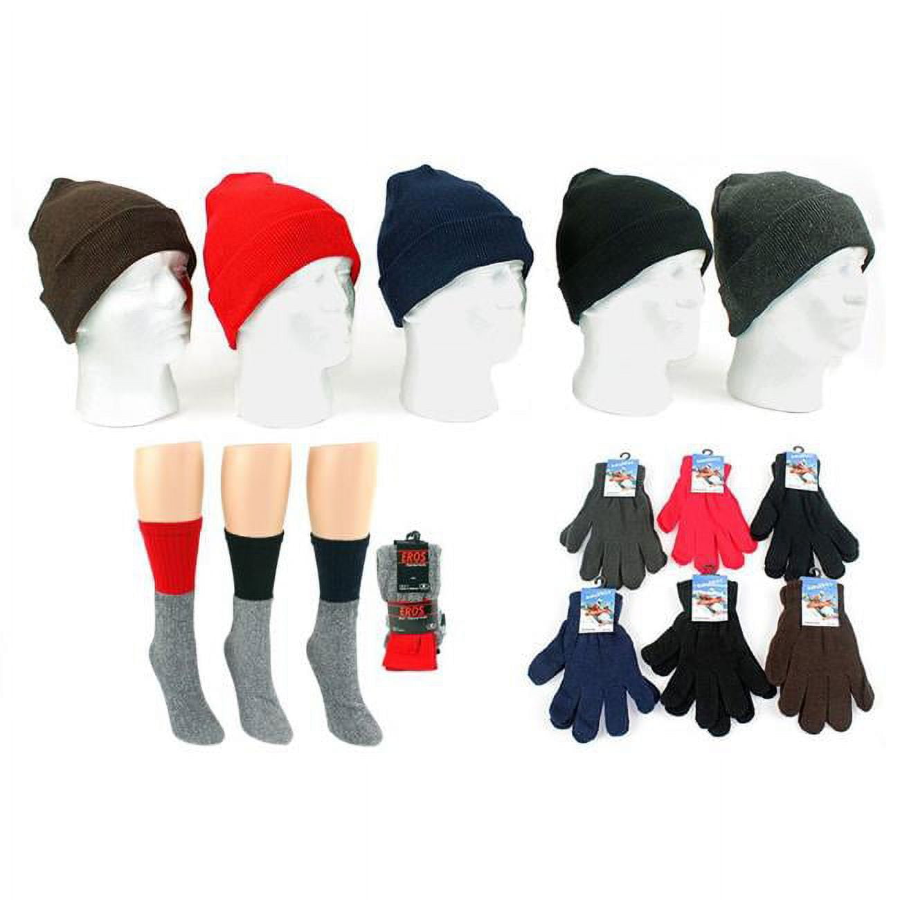 Picture of DDI 2321539 Adult Cuffed Winter Knit Hats&#44; Adult Magic Gloves&#44; & Womens Thermal Socks - Case of 180