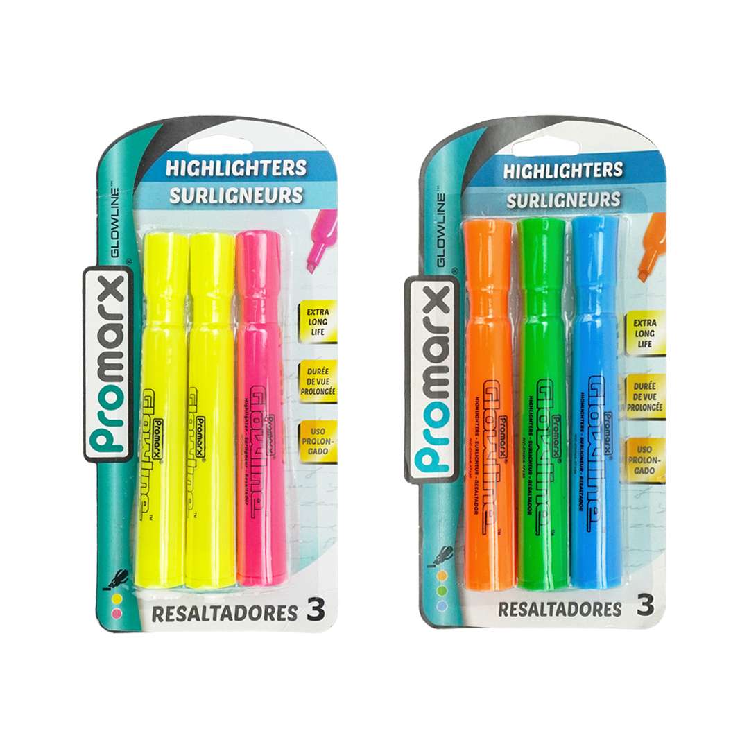 Highlighters, Assorted Color - 3 Count - Case of 48