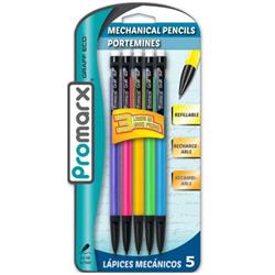 Picture of DDI 2324520 Promarx Mechanical GE Pencils - 5 Count  Assorted Barrel Colors  0.7mm Lead  Refillable Case of 48