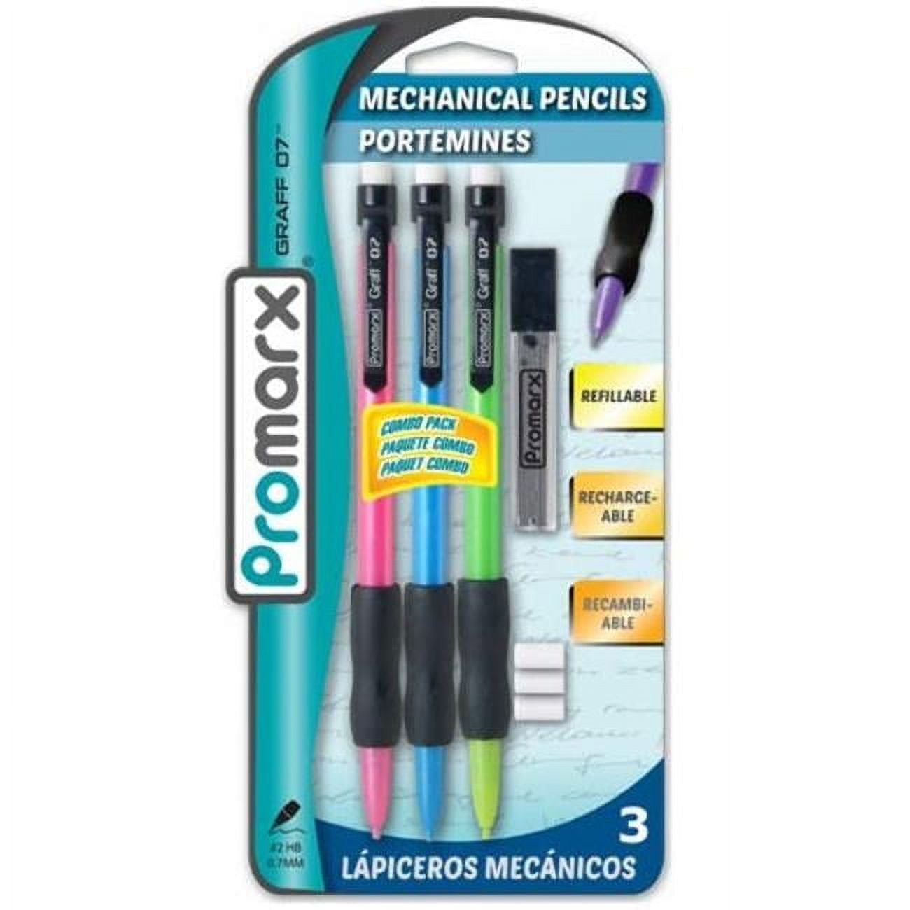 Picture of DDI 2329857 Promarx Mechanical Pencils - 3 Count  0.7mm Lead  Refillable  Assorted Barrel Colors  Extra Lead Included Case of 48