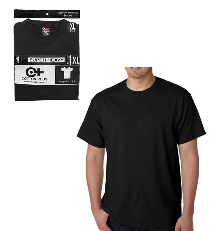2341835 Cotton Plus Men's Crew Neck T-Shirt, Black, 2X case of 48