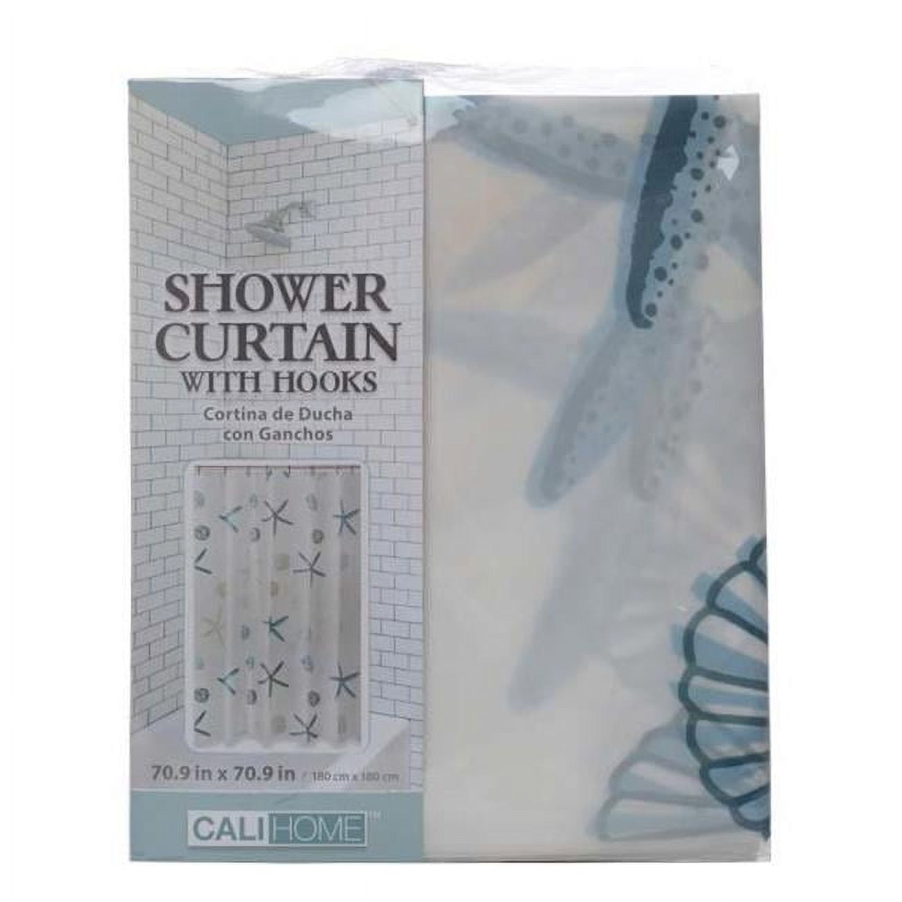 Picture of DDI 2329881 Blue Shell Shower Curtain &amp; Hooks 70&quot; x 70.9&quot; Case of 24