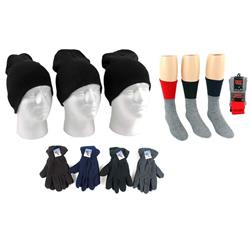 Picture of DDI 2321546 Adult Beanie Winter Knit Hats&#44; Mens Fleece Gloves & Mens Thermal Socks Combo&#44; Assorted Color - Case of 180