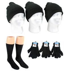 Picture of DDI 2321547 Adult Cuffed Winter Knit Hats&#44; Adult Magic Gloves & Mens Merino Wool Blend Socks Combo&#44; Black - Case of 180