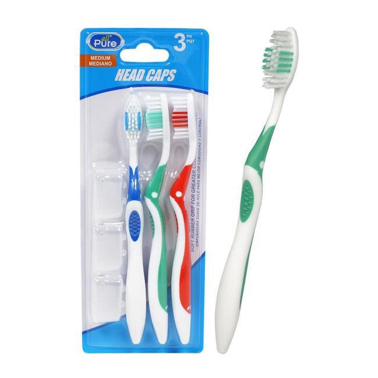Picture of All Pure 2344137 Tooth Brushes with Head Caps - Pack of 3 - Case of 48