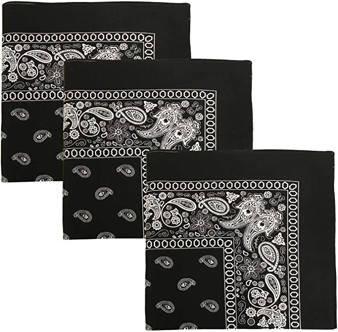 Cotton Bandanas - Paisley, Black case of 120