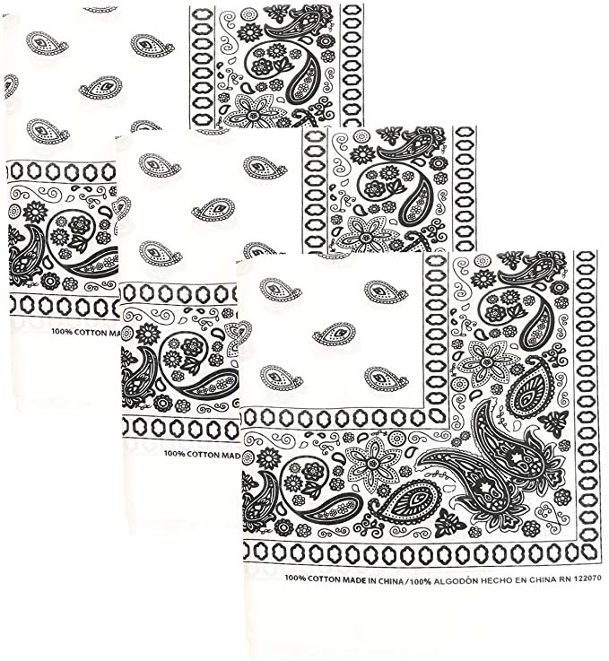 Cotton Bandanas - Paisley, White case of 120