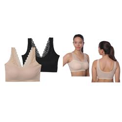 Picture of DDI 2346526 Sports Bra with Removable Pad &amp; Ribbed Lace Trim - M/L/XL - Black Case of 24