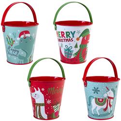 Picture of DDI 2351952 4 in. Christmas Metal Pail&#44; Assorted Color - Case of 24