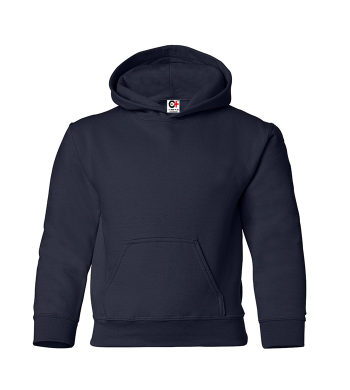 Kids' Hooded Pullover, Navy, X Small case of 24