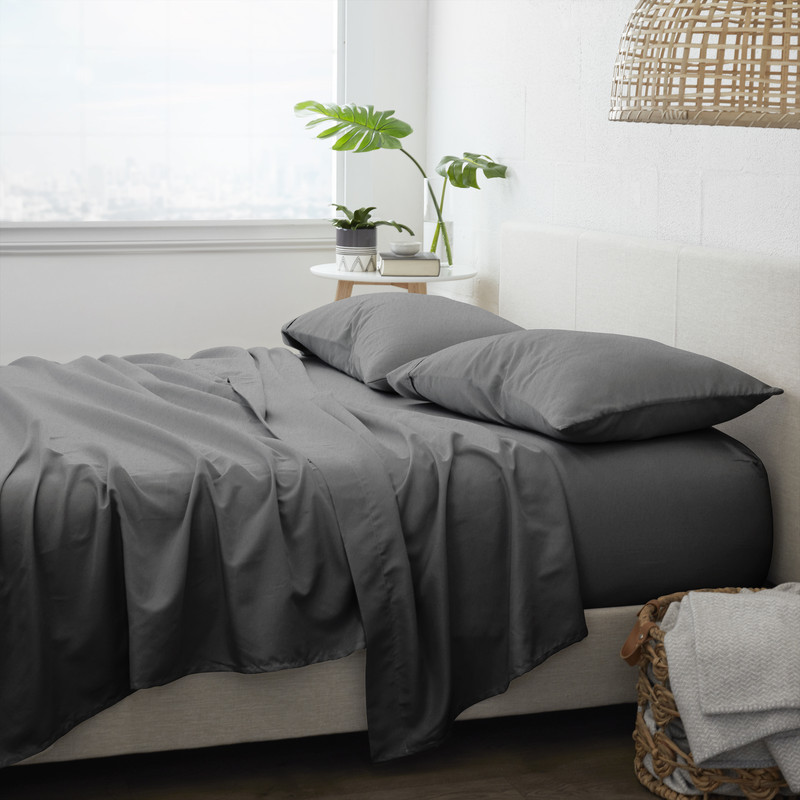 Flannel Bed Sheets - Dark Gray, Queen, 4 Set case of 6