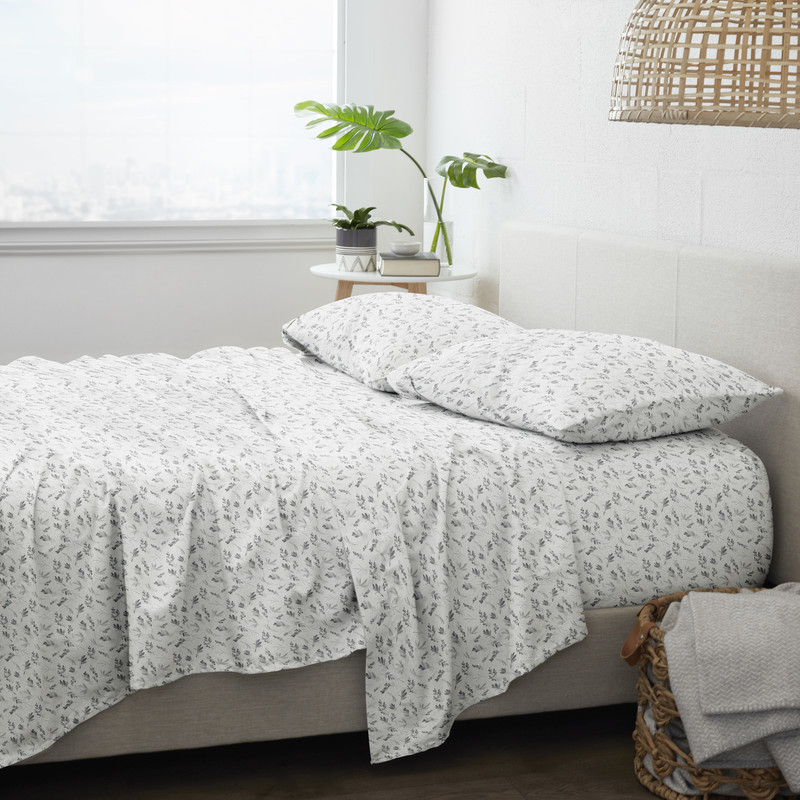 Flannel Bed Sheets - Botanical, Queen, 4 Set case of 6