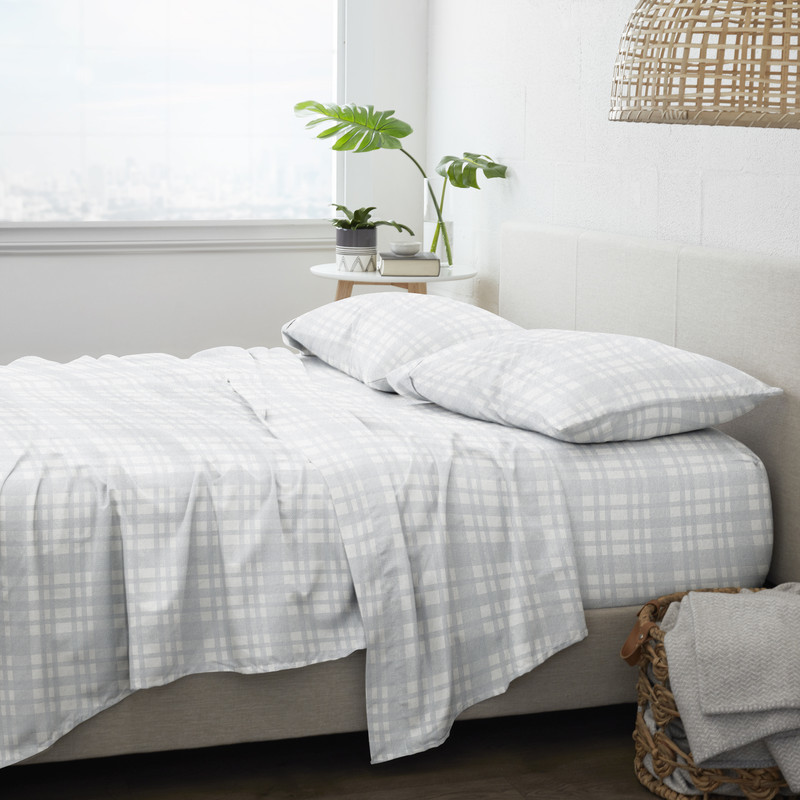 Flannel Bed Sheets - Stripe, Light Blue, 4 Set case of 6