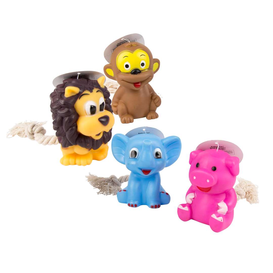 Dog Chew Toys - Animals with Rope Tail case of 68