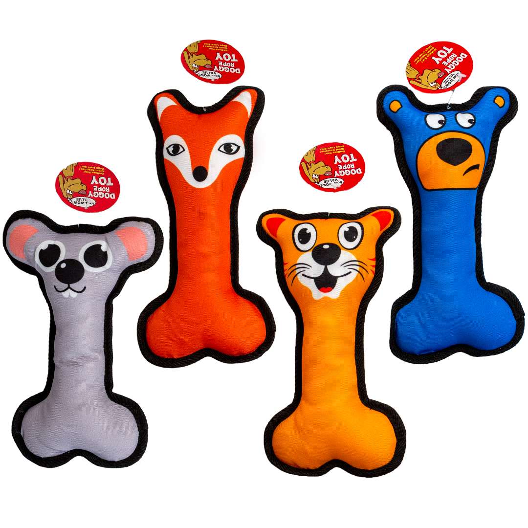 Dog Canvas Chew Toys - Dog Faces, Rope Edged case of 36