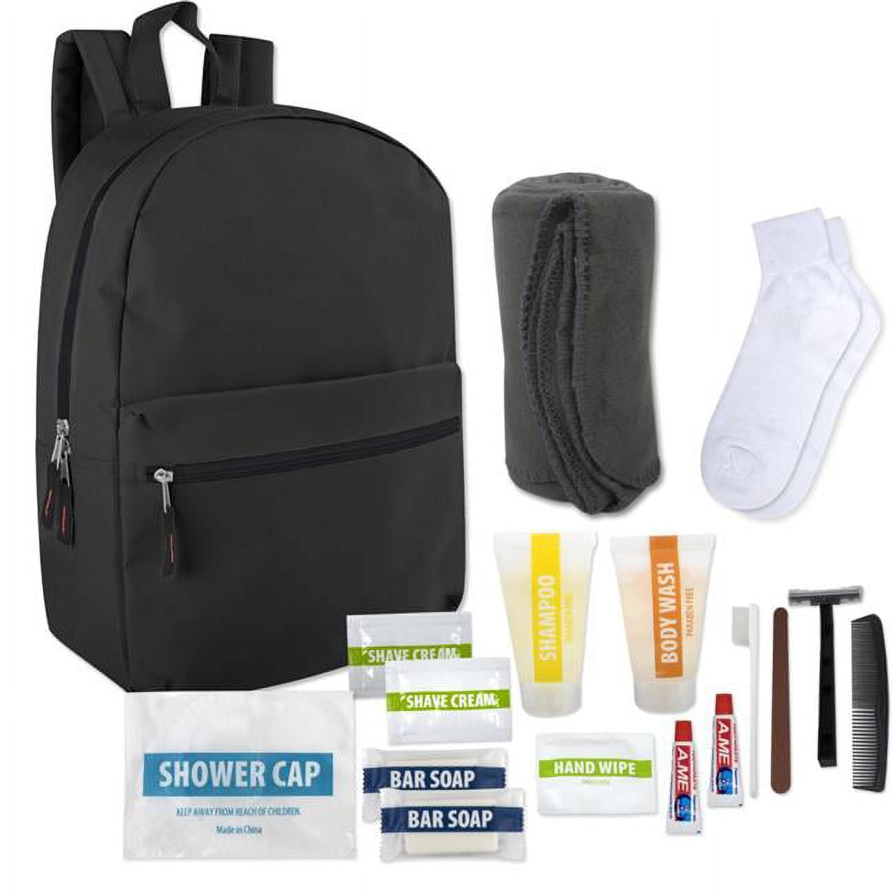 Picture of DDI 2362661 Essential Hygiene Kits with Backpack&#44; Socks&#44; Blanket & 15 Toiletries - Case of 12