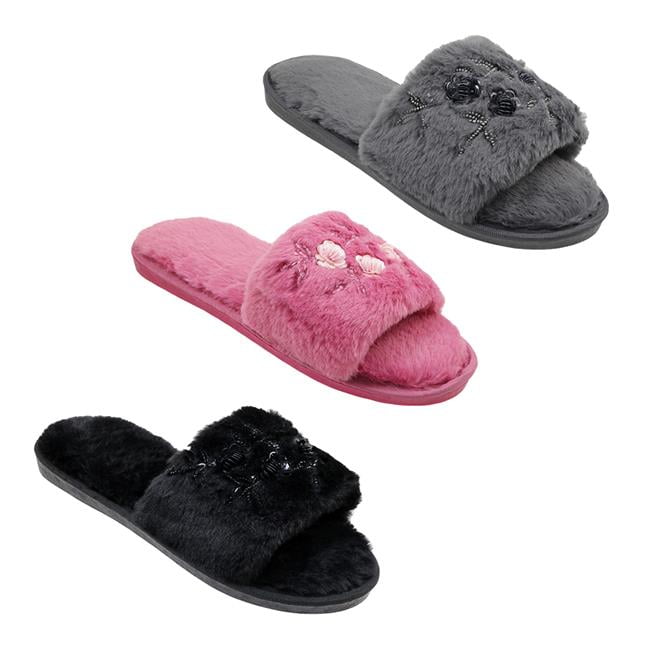 Picture of Babe 2362044 Womens Faux Fur Slippers with Sequin Details - Size 6-10 - Case of 36