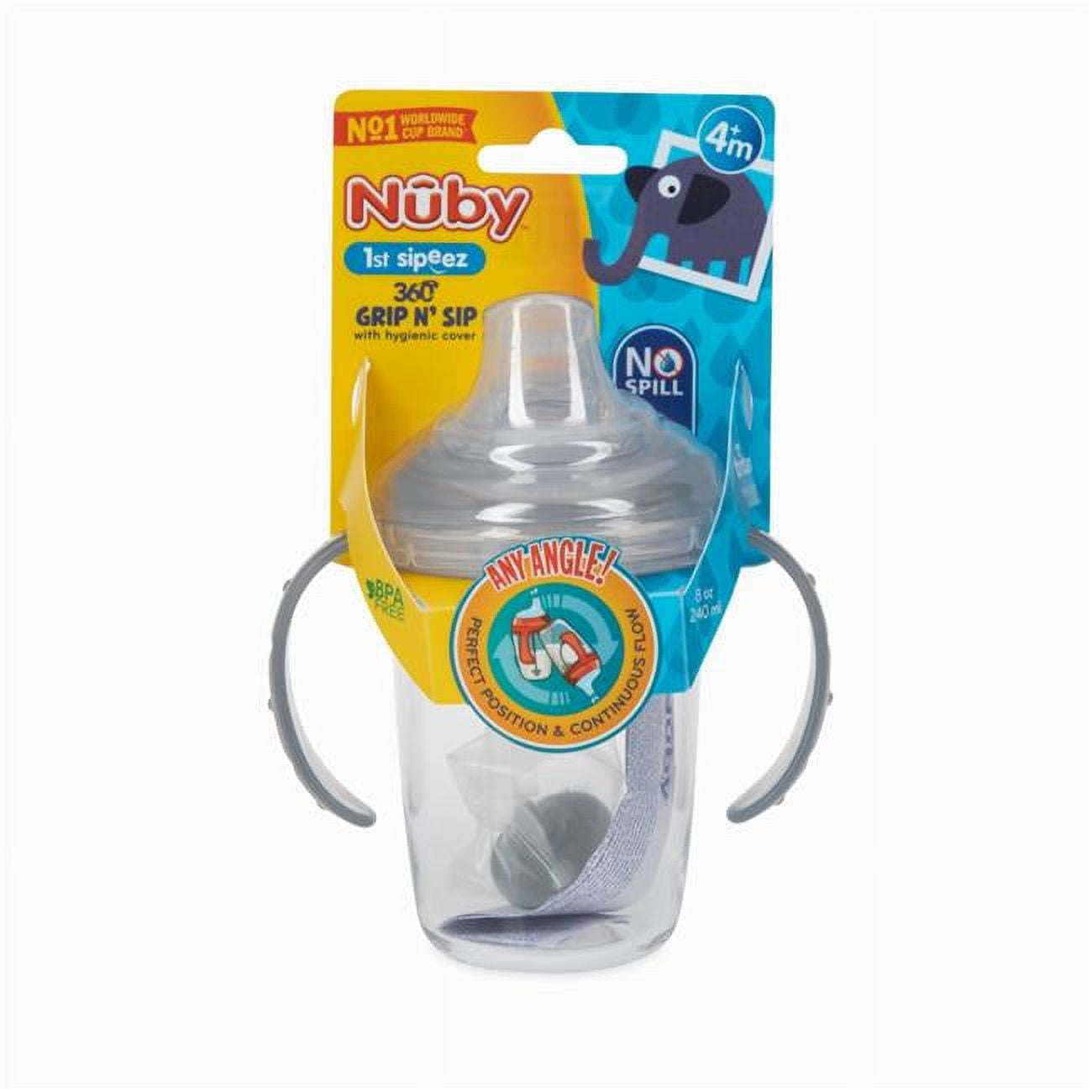 Picture of DDI 2360071 Nuby Grip N Sip Cups with Hygienic Cover & 360 Weighted Straw&#44; Grey - Case of 24
